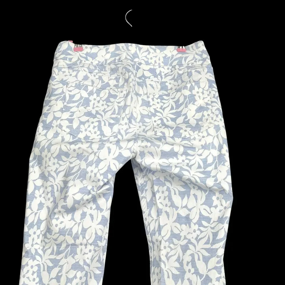 SOFT SURROUNDINGS Pale Blue & White Floral Stretch Twill Pull On Pants XSP